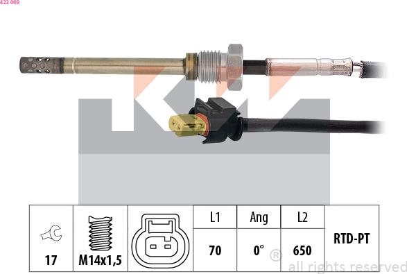KW 422 069 - Датчик, температура вихлопних газів autocars.com.ua