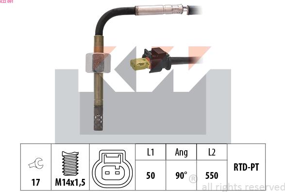 KW 422 091 - Датчик, температура вихлопних газів autocars.com.ua