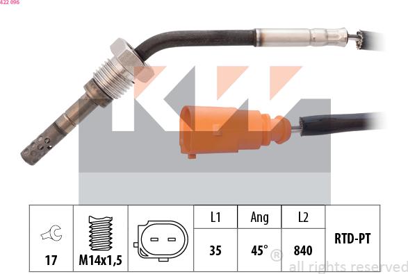 KW 422 096 - Датчик, температура вихлопних газів autocars.com.ua