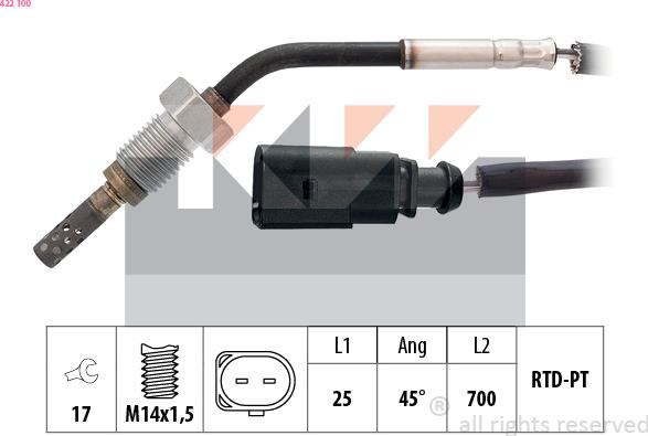 KW 422 100 - Датчик, температура выхлопных газов avtokuzovplus.com.ua