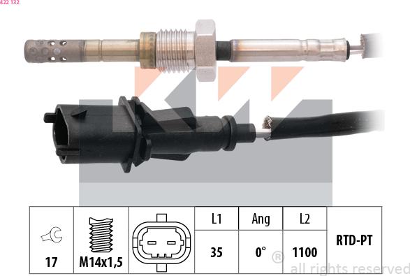 KW 422 132 - Датчик, температура вихлопних газів autocars.com.ua