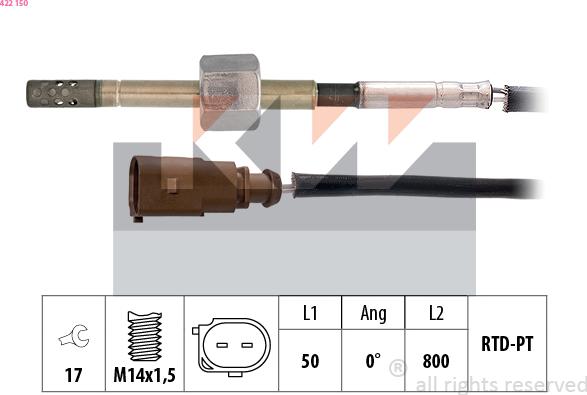 KW 422 150 - Датчик, температура вихлопних газів autocars.com.ua