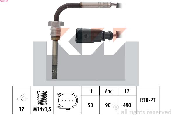 KW 422 154 - Датчик, температура вихлопних газів autocars.com.ua