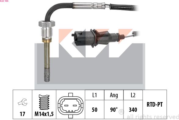 KW 422 165 - Датчик, температура вихлопних газів autocars.com.ua