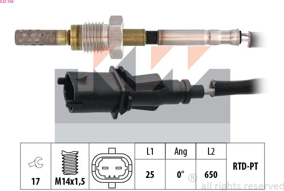 KW 422 166 - Датчик, температура вихлопних газів autocars.com.ua