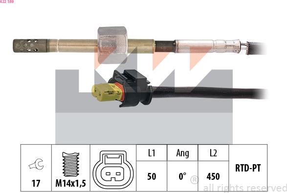 KW 422 189 - Датчик, температура вихлопних газів autocars.com.ua