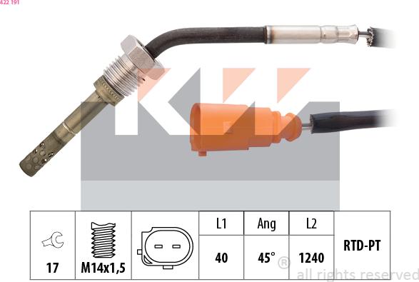 KW 422 191 - Датчик, температура вихлопних газів autocars.com.ua