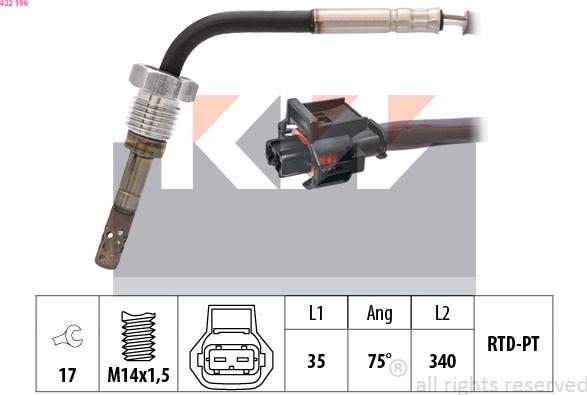 KW 422 196 - Датчик, температура выхлопных газов avtokuzovplus.com.ua