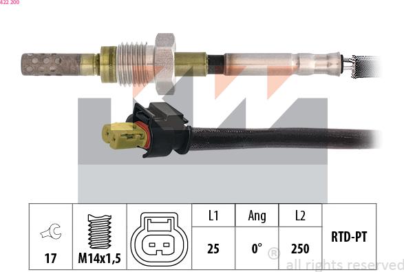 KW 422 200 - Датчик, температура вихлопних газів autocars.com.ua