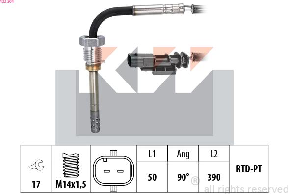 KW 422 204 - Датчик, температура вихлопних газів autocars.com.ua