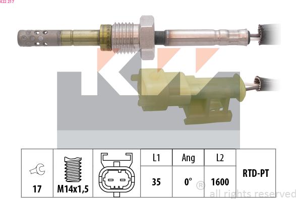 KW 422 217 - Датчик, температура вихлопних газів autocars.com.ua