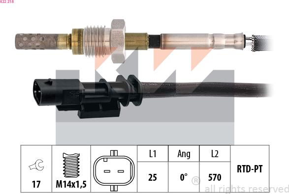 KW 422 218 - Датчик, температура вихлопних газів autocars.com.ua