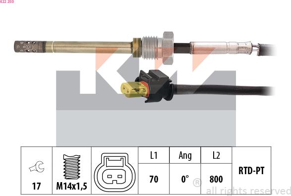 KW 422 250 - Датчик, температура вихлопних газів autocars.com.ua