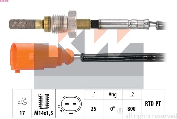 KW 422 278 - Датчик, температура вихлопних газів autocars.com.ua