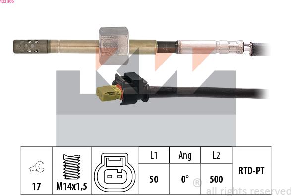 KW 422 306 - Датчик, температура выхлопных газов avtokuzovplus.com.ua