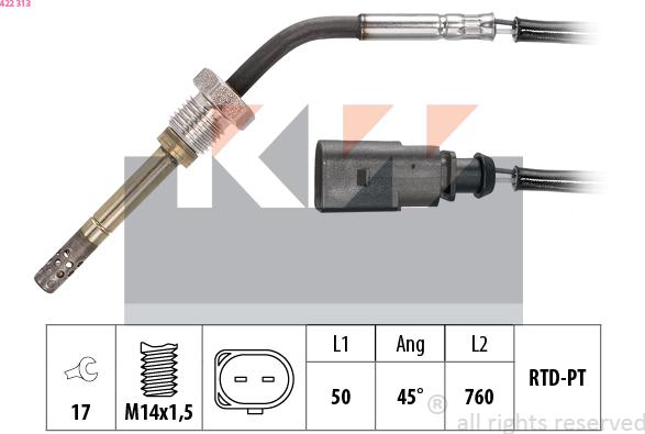 KW 422 313 - Датчик, температура выхлопных газов avtokuzovplus.com.ua