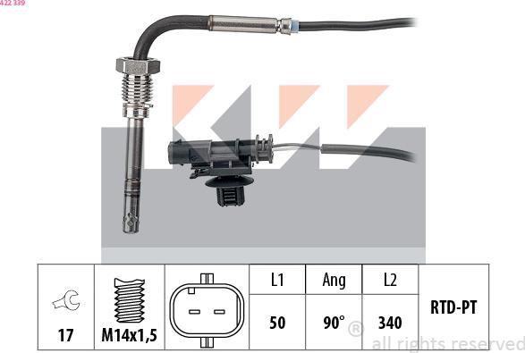 KW 422 339 - Датчик, температура вихлопних газів autocars.com.ua