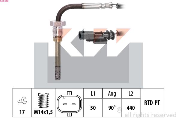 KW 422 340 - Датчик, температура выхлопных газов avtokuzovplus.com.ua