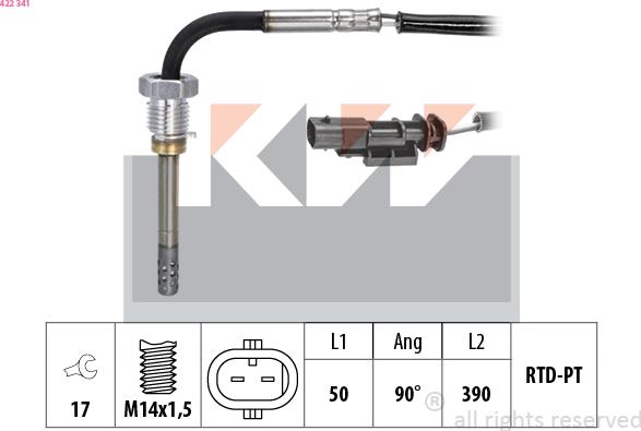 KW 422 341 - Датчик, температура вихлопних газів autocars.com.ua