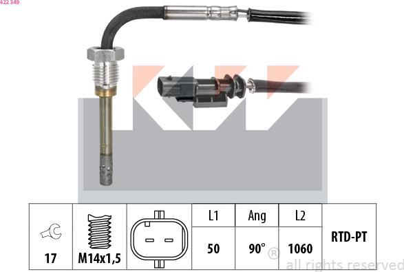 KW 422 349 - Датчик, температура вихлопних газів autocars.com.ua