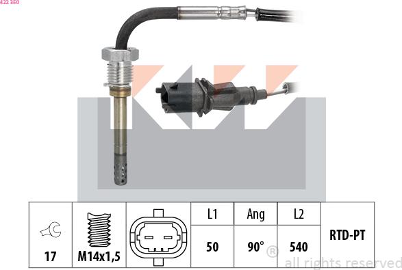 KW 422 350 - Датчик, температура вихлопних газів autocars.com.ua