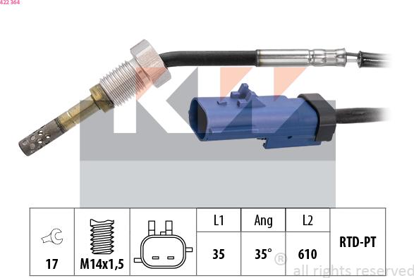 KW 422 364 - Датчик, температура вихлопних газів autocars.com.ua