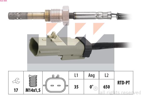 KW 422 368 - Датчик, температура вихлопних газів autocars.com.ua