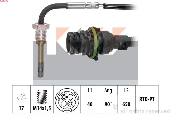 KW 422 370 - Датчик, температура вихлопних газів autocars.com.ua