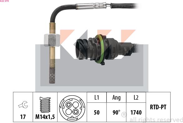 KW 422 379 - Датчик, температура вихлопних газів autocars.com.ua