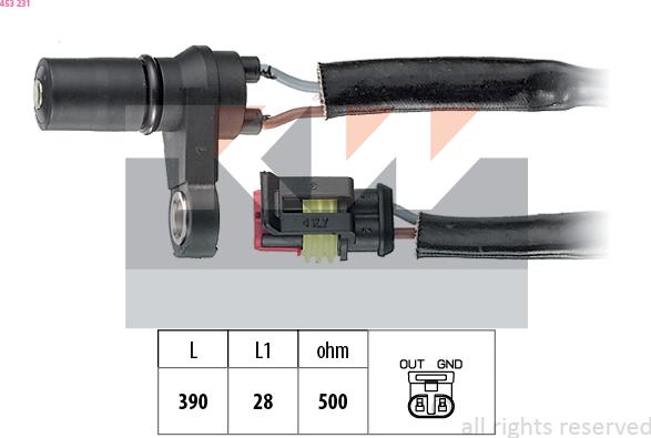 KW 453 231 - Датчик частоти обертання, автоматична коробка передач autocars.com.ua
