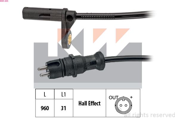 KW 460 225 - Датчик ABS, частота обертання колеса autocars.com.ua
