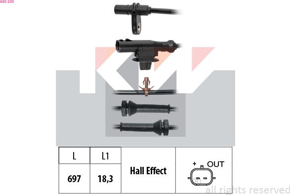 KW 460 230 - Датчик ABS, частота обертання колеса autocars.com.ua