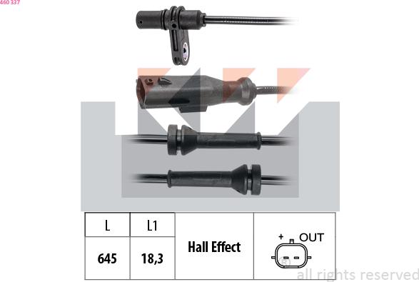 KW 460 337 - Датчик ABS, частота обертання колеса autocars.com.ua
