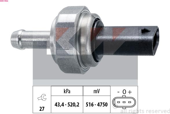 KW 480 002 - Датчик, тиск вихлопних газів autocars.com.ua