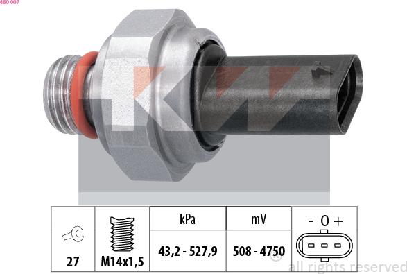 KW 480 007 - Датчик, тиск вихлопних газів autocars.com.ua