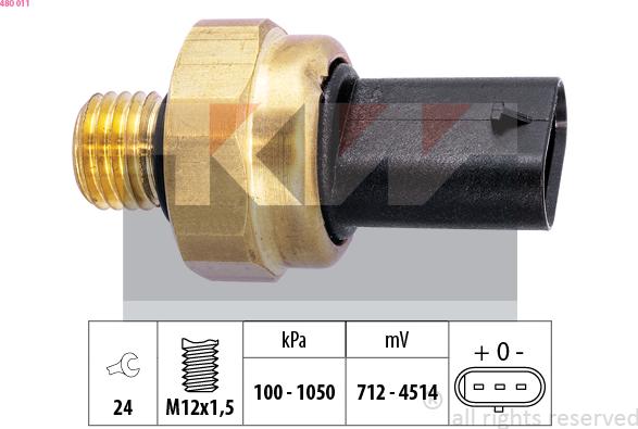 KW 480 011 - Датчик, тиск масла autocars.com.ua