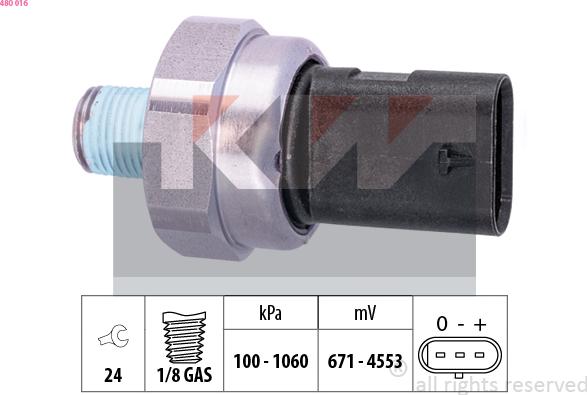KW 480 016 - Датчик, тиск масла autocars.com.ua