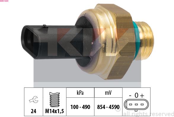 KW 480 020 - Датчик, тиск вихлопних газів autocars.com.ua