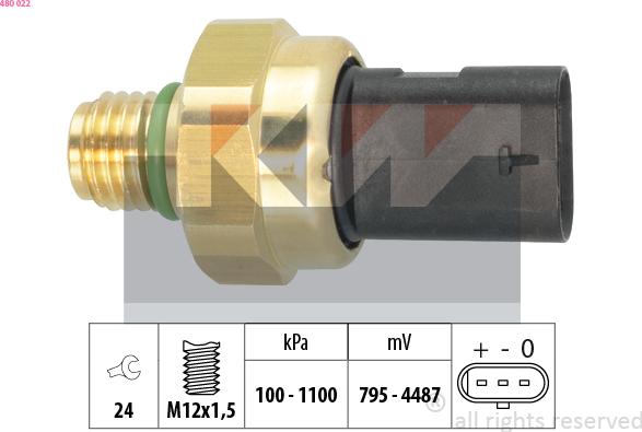 KW 480 022 - Датчик, тиск масла autocars.com.ua