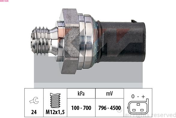 KW 480 028 - Датчик, тиск масла autocars.com.ua