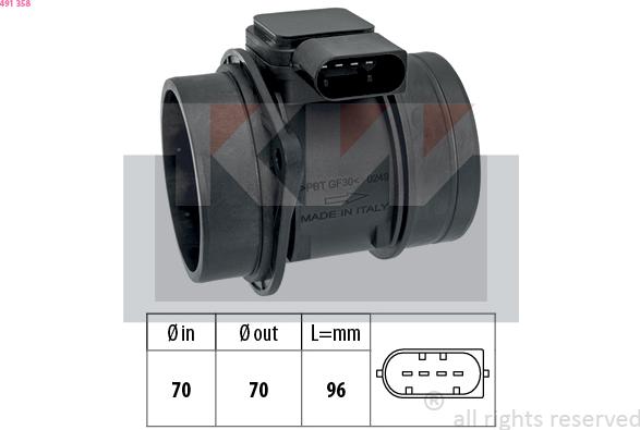 KW 491 358 - Датчик потоку, маси повітря autocars.com.ua