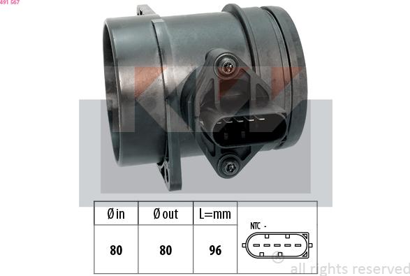 KW 491 567 - Датчик потоку, маси повітря autocars.com.ua