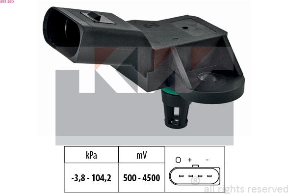 KW 493 280 - Датчик тиску, підсилювач гальмівної системи autocars.com.ua