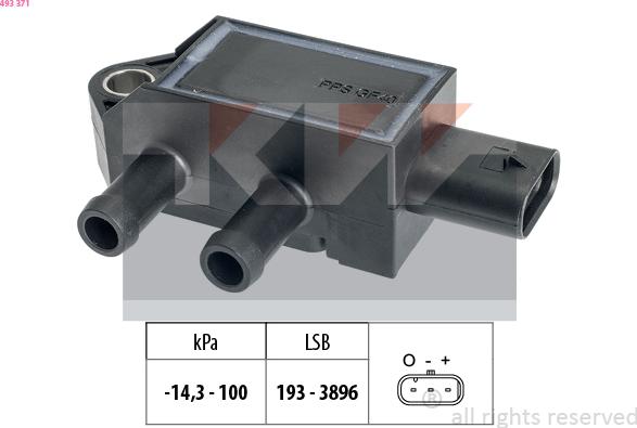 KW 493 371 - Датчик, тиск вихлопних газів autocars.com.ua