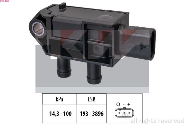KW 493 440 - Датчик, тиск вихлопних газів autocars.com.ua
