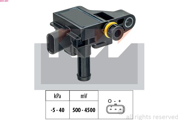 KW 493 441 - Датчик, тиск вихлопних газів autocars.com.ua