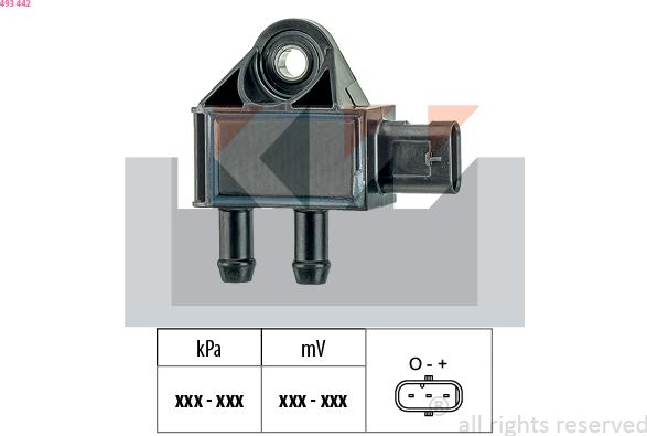 KW 493 442 - Датчик, тиск вихлопних газів autocars.com.ua