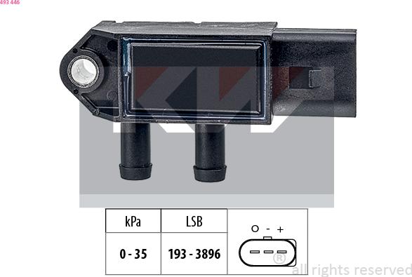 KW 493 446 - Датчик, тиск вихлопних газів autocars.com.ua