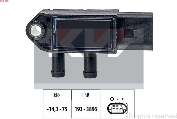 KW 493 448 - Датчик, тиск вихлопних газів autocars.com.ua