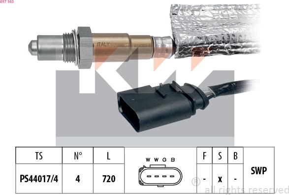 KW 497 163 - Лямбда-зонд, датчик кислорода avtokuzovplus.com.ua